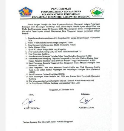 Rekurtmen Perangkat Desa (Kaur Tata Usaha dan Umum)